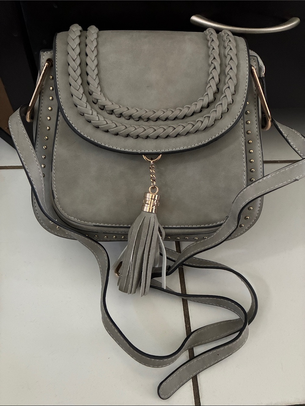 Tom clovers Gray Braided Tassel Crossbody Bag - Women's Shoulder Bag